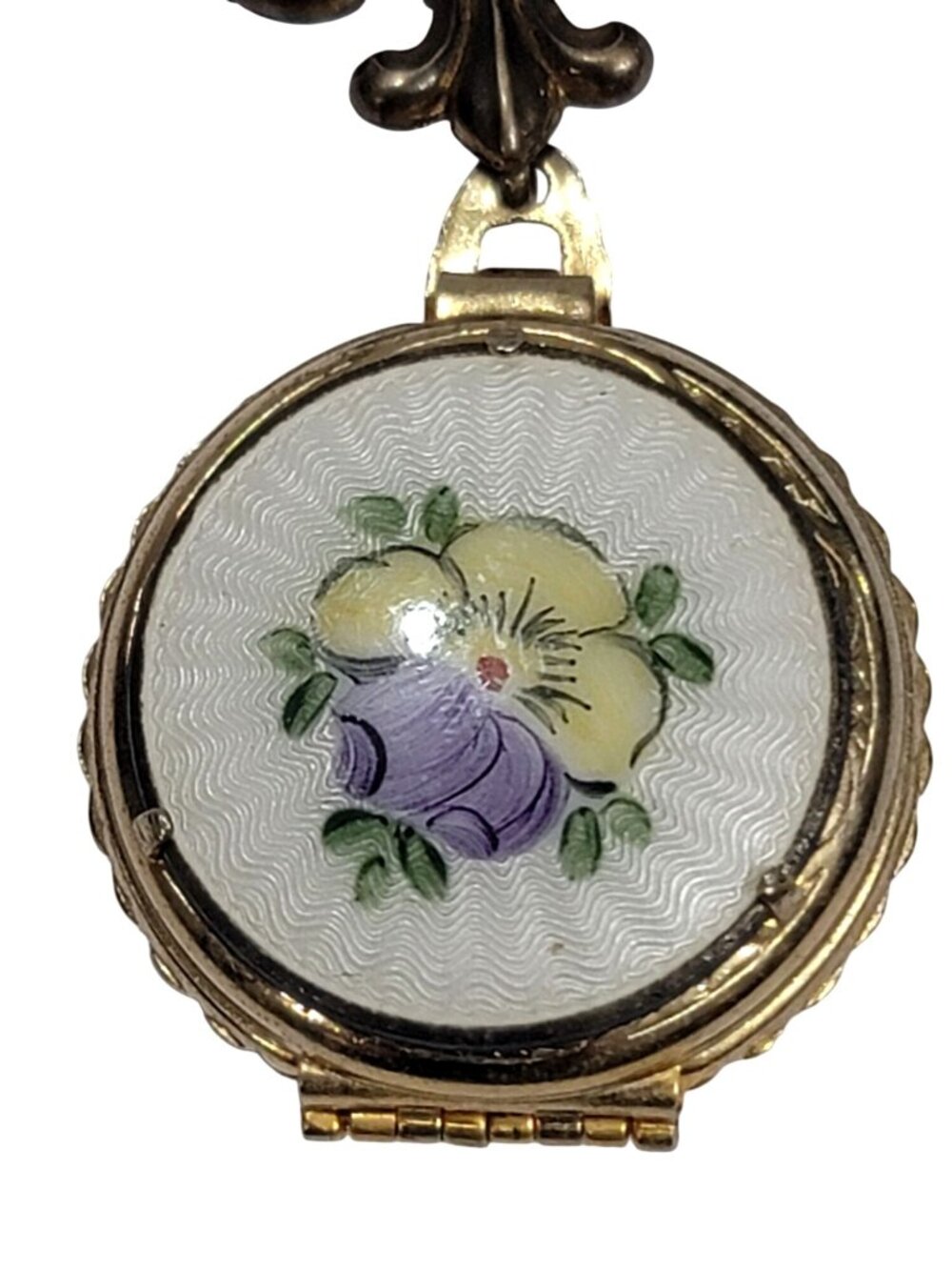Coro Fleur-De-Lis Goldtone Enamel Locket Pendant With Floral Design - Picture 3 of 8